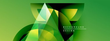 Soyut yeşil arkaplan. Geometrik şekiller örtüşür, dinamik görsel efekt yaratır. Modern tasarım elementleri pürüzsüz eğimler sunar.