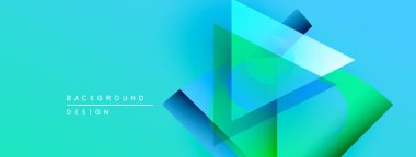 Soyut geometrik şekiller örtüşür, canlı turkuaz gradyan arkaplan yaratır. Modern tasarım elementleri yenilik ve teknoloji öneriyor.