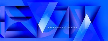 Soyut mavi tasarım geometrik şekiller, gradyanlar, metin okuma arkaplan tasarımı içerir. Modern, canlı görsel kompozisyon.