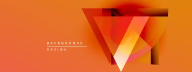 Soyut geometrik tasarım katmanlı turuncu şekiller, V harfini oluşturur. Gradyan etkisi olan modern arkaplan, basit metin elemanları mevcut..