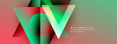 Soyut geometrik tasarım. Üst üste binen şekiller canlı renk eğimleri yaratır, V harfini oluşturur. Sunumlar için modern arkaplan, grafikler.