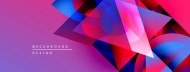 Soyut geometrik şekiller örtüşüyor, canlı mor, mavi ve pembe renkler yaratıyor. Arkaplan ve sunumlar için modern tasarım ögesi.