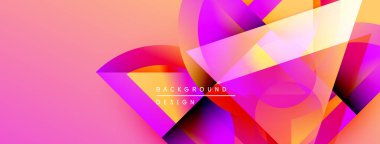 Soyut geometrik şekiller örtüşüyor, canlı pembe, turuncu, mor renkler yaratıyor. Modern tasarım elementleri dinamik bileşimi önerir.