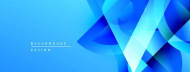 Soyut mavi arkaplan tasarımı üst üste binen geometrik şekiller, gradyanlar, modern estetik özellikler. Düz geçişler dinamik görsel efekt yaratır.