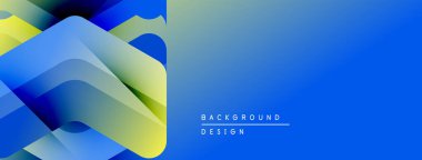 Soyut geometrik şekiller örtüşür, dinamik mavi, sarı bir eğim yaratır. Arkaplan ve sunumlar için uygun modern tasarım.