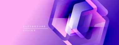 Soyut geometrik tasarım. Altıgenler üst üste biniyor, dinamik görsel etki yaratıyor. Gradyan mor, pembe renkler kompozisyona hakim. Modern, şık arkaplan.