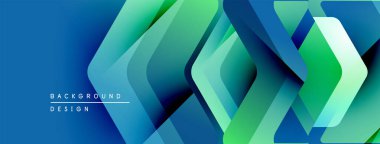 Soyut geometrik şekiller örtüşür, parlak mavi, yeşil eğimler yaratır. Modern tasarım teknoloji, yenilik, derinlik öneriyor.