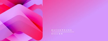 Soyut pembe katmanlar dinamik bir zemin oluşturur. Modern tasarım, gradyanlar, şekiller, metin elementleri içerir. Minimalist estetik, canlı renkler.