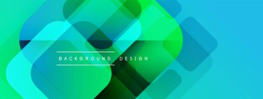 Soyut geometrik arkaplan. Üst üste binen kareler parlak yeşil, mavi gradyanlar yaratır. Dijital projeler için modern tasarım ögesi.