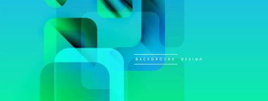 Soyut geometrik şekiller örtüşür, canlı turkuaz, yeşil gradyan oluşturur. Modern tasarım elementleri dijital sanatı, pürüzsüz geçişleri öneriyor.