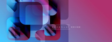 Soyut geometrik şekiller örtüşüyor, canlı mor, mavi renkler yaratıyor. Modern tasarım elementleri dijital sanatı, pürüzsüz eğimleri öneriyor.