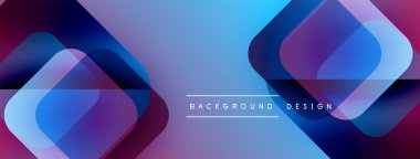 Soyut geometrik şekiller örtüşür, parlak mavi ve mor renkler yaratır. Modern tasarım arka planlar, pankartlar, sunumlar için uygun.