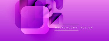 Soyut mor katmanlar dinamik arkaplan yaratır. Modern tasarım yuvarlak kareler, gradyanlar, metin elementleri içerir. Basit, zarif bir kompozisyon..