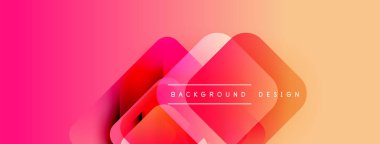 Soyut eğim arkaplanı. Üst üste binen şekiller dinamik görsel efekt yaratır. Pembe, turuncu, sarı renkler kompozisyona hakim. Modern tasarım ögesi.
