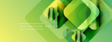 Soyut geometrik tasarım. Üst üste binen kareler katmanlı etki yaratır. Yeşil ve sarı tonlarda modern estetik..
