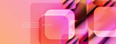 Soyut geometrik tasarım. Üst üste binen kareler, dikdörtgenler dinamik görsel efekt yaratır. Yumuşak pembe, turuncu renkler kompozisyona hakim. Modern biçim.