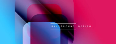 Soyut geometrik şekiller çakışıyor. Canlı mavi, pembe, mor renkler harmanlanmış. Modern tasarım elementleri dinamik görsel etki yaratır.