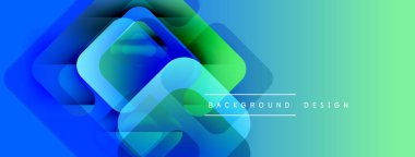 Soyut geometrik şekiller örtüşüyor, canlı mavi, yeşil bir eğim yaratıyor. Arkaplan ve sunumlar için modern tasarım ögesi.