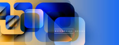 Soyut geometrik şekiller çakışıyor. Mavi, sarı renkler modern tasarım yaratır. Renkler görsel ilgi sunuyor. Yumuşak geçişler dinamik bileşim sunar.