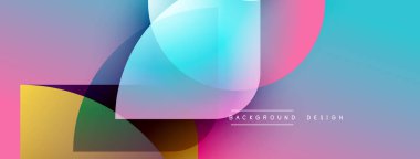 Soyut renkli şekiller örtüşür ve canlı bir görsel etki yaratır. Gradyan renkler düzgün bir şekilde harmanlanarak modern tasarım elementini oluşturur.