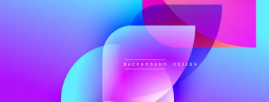 Soyut, enerjik bir arkaplan. Üst üste binen şekiller dinamik mor, mavi ve pembe renkler yaratır. Dijital projeler için modern tasarım ögesi.