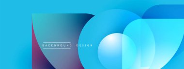Soyut mavi tasarım, üst üste binen daireler, dikdörtgenler. Renkler modern görsel efekt yaratır. Metin arkaplan tasarımı okur.