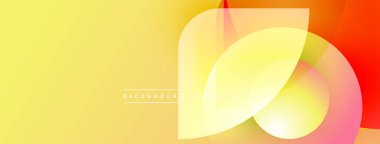 Parlak soyut bir arka plan. Üst üste binen şekiller dinamik görsel efekt yaratır. Sarı, turuncu renkler kompozisyona hakim. Modern tasarım ögesi.