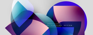 Soyut şekiller örtüşüyor, canlı gradyanlar yaratıyor. Pembe, mavi, mor renkler tasarımda baskın. Metin arka plan tasarımı okur. Modern estetik.