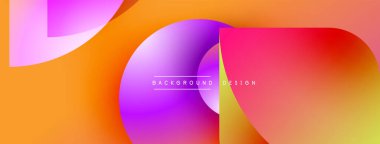 Canlı, soyut bir arkaplan. Üst üste binen şekiller dinamik renk değişimleri yaratır, turuncu, pembe, mor renkler kompozisyona hakim olur. Modern tasarım ögesi.