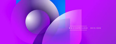 Soyut canlı tasarım, üst üste binen daireler, mor, mavi gradyanlar. Sancaklar ve arka planlar için modern estetik.