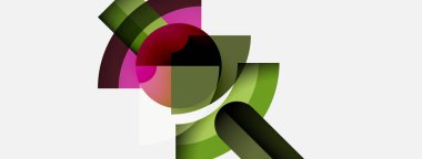 Soyut bileşim, üst üste binen kıvrımlı şekiller. Renkler arasında yeşil, pembe, siyah, gri var. Temiz çizgileri olan minimalist tasarım, modern estetik..