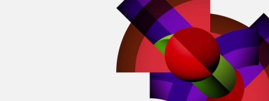 Soyut bileşim küreler, kıvrımlar, dikdörtgenler gibi üst üste binen canlı şekiller içerir. Kırmızı küre merkezi bölgeye hakim. Renkler arasında mor, yeşil, kahverengi.