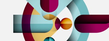 Soyut geometrik bileşim. Üst üste binen şekiller dinamik görsel efekt yaratır. Renkler harmanlanır, modern tasarım oluşturulur.