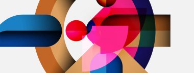 Soyut geometrik bileşim. Üst üste binen şekiller, dinamik görsel ilgi yaratır. Renkler harmanlanır, modern sanat eserleri oluşturulur.