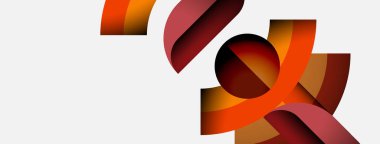 Soyut şekiller, sıcak renkler kompozisyona hakim. Geometrik formlar çakışıyor, dinamik görsel ilgi yaratıyor. Minimalist tasarım, modern estetik.