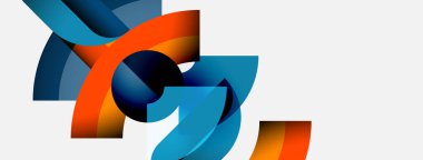 Soyut şekiller örtüşür, dinamik bileşim yaratır. Renkler, maviler, portakallar modern görsel deneyimi baltalıyor. Yumuşak eğimler derinliği artırır.