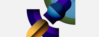 Soyut şekiller örtüşür, canlı renk karışımları yaratır. Yumuşak eğimler derinliği önerir, modern bileşimi oluşturur.