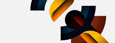 Soyut kurdeleler birbirine dolanır ve dinamik kompozisyon oluşturur. Renkler arasında altın, kahverengi, donanma, beyaz alan tasarımda baskın. Modern estetik.