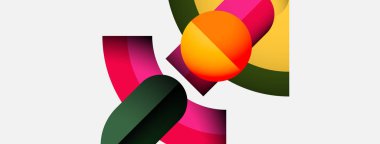 Soyut renkli şekiller örtüşür, dinamik bileşim yaratır. Parlak renkler harmanlanır, modern görsel deneyimi oluşturur..