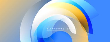 Soyut tasarım katmanlı şeffaf daireler. Renkler altından maviye karışıp dinamik görsel efekt yaratır. Modern, temiz estetik.
