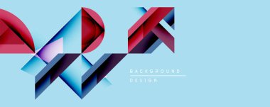 Soyut geometrik şekiller dinamik bileşim yaratır. Canlı renkler, maviler, açık mavi arkaplanlı mor karışımlar. Modern tasarım hareketi, derinliği, görsel ilgiyi çağrıştırıyor.