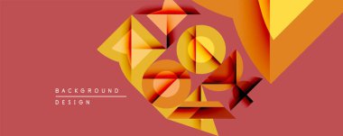 Soyut geometrik bileşim. Üst üste binen şekiller dinamik görsel efekt yaratır. Sıcak renk paleti baskın, turuncu ve sarı renkleri var. Modern tasarım ögesi.