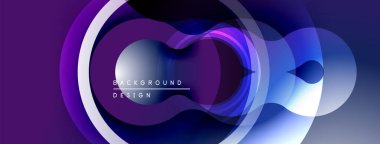 Soyut dairesel tasarım. Gradyan tonlar, mor, mavi renkler kompozisyona hakim. Modern estetik, dinamik akış, pürüzsüz geçişler mevcut.