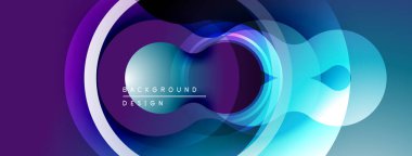 Soyut sıvı şekiller, canlı renkler, modern tasarım. Dairesel elementler dinamik bileşim oluşturur, düz eğimler mevcut.