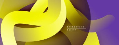 Soyut sıvı şekilleri örtüşür, dinamik sarı, mor renkler yaratır. Arkaplan ve sunumlar için modern tasarım ögesi.