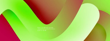 Soyut, enerjik katmanlar modern tasarım yaratıyor. Pürüzsüz gradyanlar yeşil, kırmızı, sarı renkleri harmanlarlar. Minimalist kompozisyon.