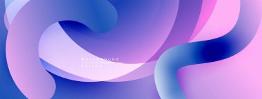 Soyut sıvı şekiller, canlı mor, mavi renkler. Modern tasarım, pürüzsüz eğimler dinamik kompozisyon yaratır. Minimalist estetik.