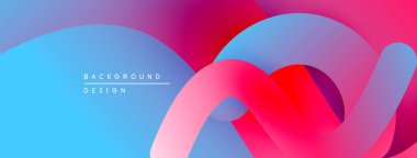 Soyut enerjik tasarım akış şekilleri, gradyanlar. Mavi, pembe, mor renkler modern görsel etki yaratır. Yumuşak eğriler kompozisyona hakim.