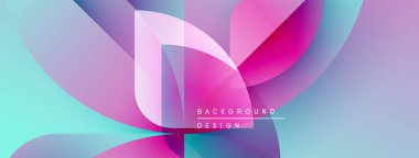Soyut renkli şekiller örtüşür, dinamik görsel efekt yaratır. Gradyan renkler harmanlanarak modern arkaplan tasarımı oluşturur. Yumuşak eğriler kompozisyona hakim.