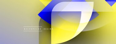 Soyut sarı, mavi tasarım. Üst üste binen şekiller dinamik görsel akış yaratır. Gradyan renkler modern estetik sunuyor. Mevcut en küçük metin.